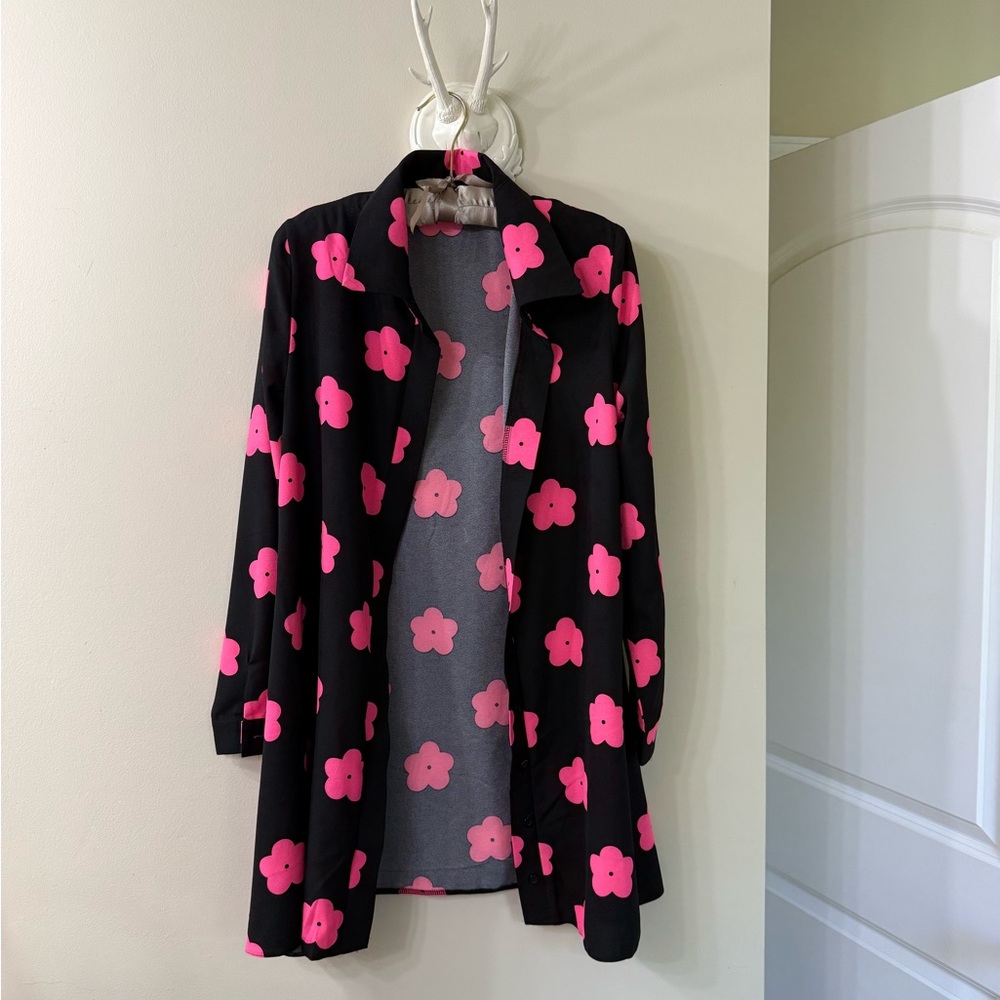 AX Paris black blouse with pink flowers